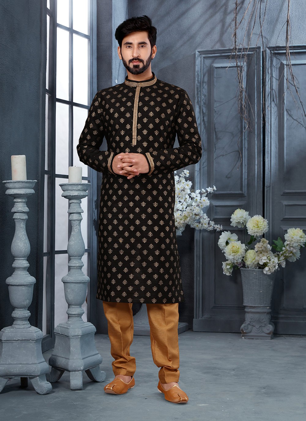 Black kurta pajama discount pattern