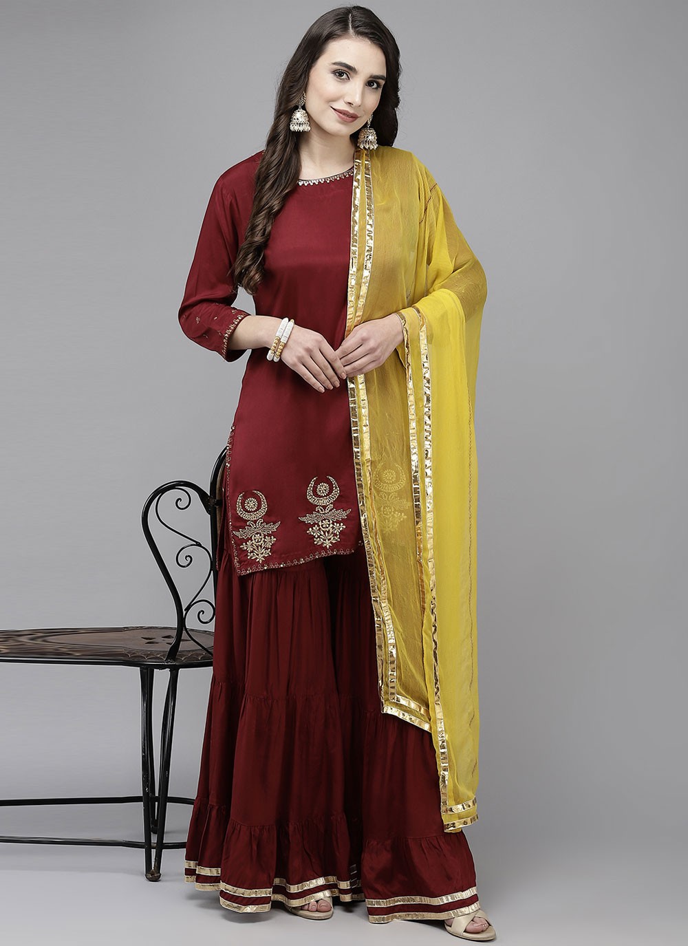 Silk Blend Embroidered Designer Palazzo Suit