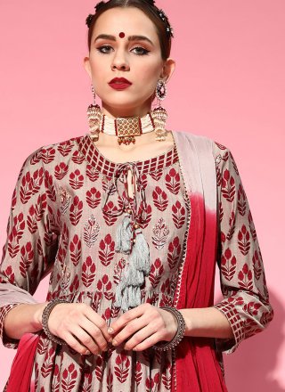 Silk Blend Embroidered Designer Palazzo Suit in Maroon
