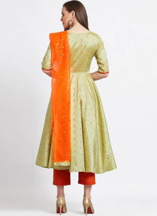 Silk Blend Green Butta Designer Salwar Suit