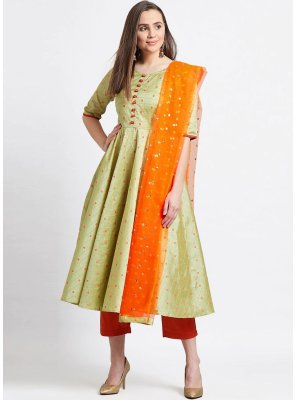 Silk Blend Green Butta Anarkali Salwar Suit