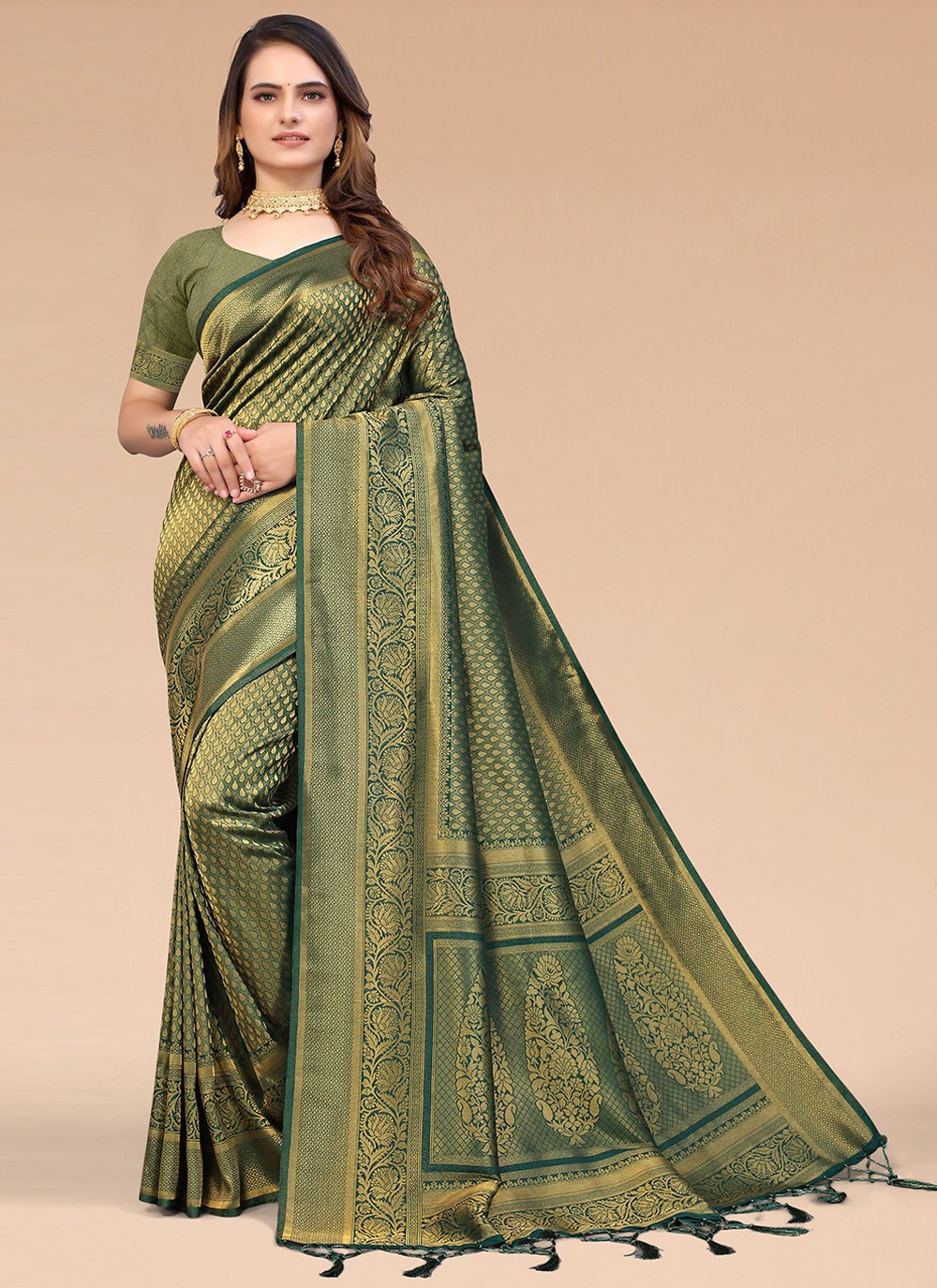 Silk Blend Green Classic Saree