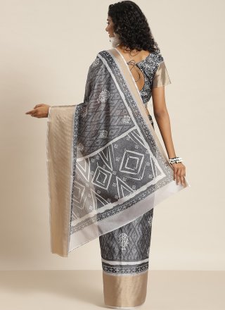 Silk Blend Grey Designer Saree