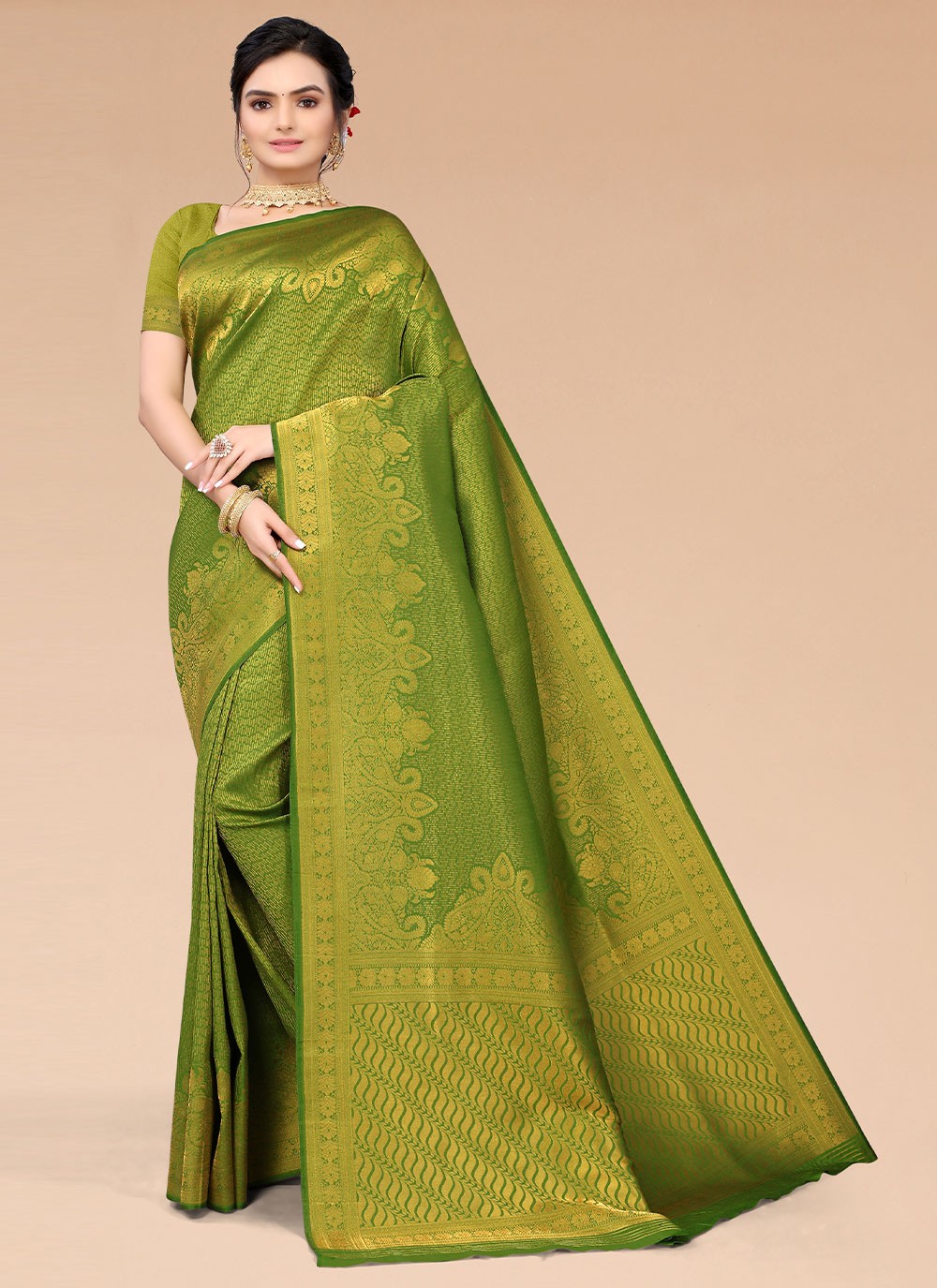 Silk Blend Woven Saree in Green