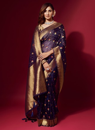 Silk Blue Weaving Classic Saree