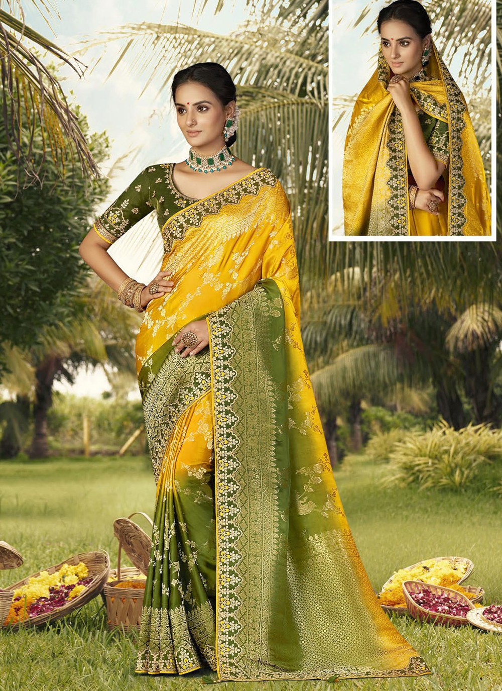 Neon Green Gold Silk Saree | Gold silk saree, Saree blouse patterns, Silk  sarees