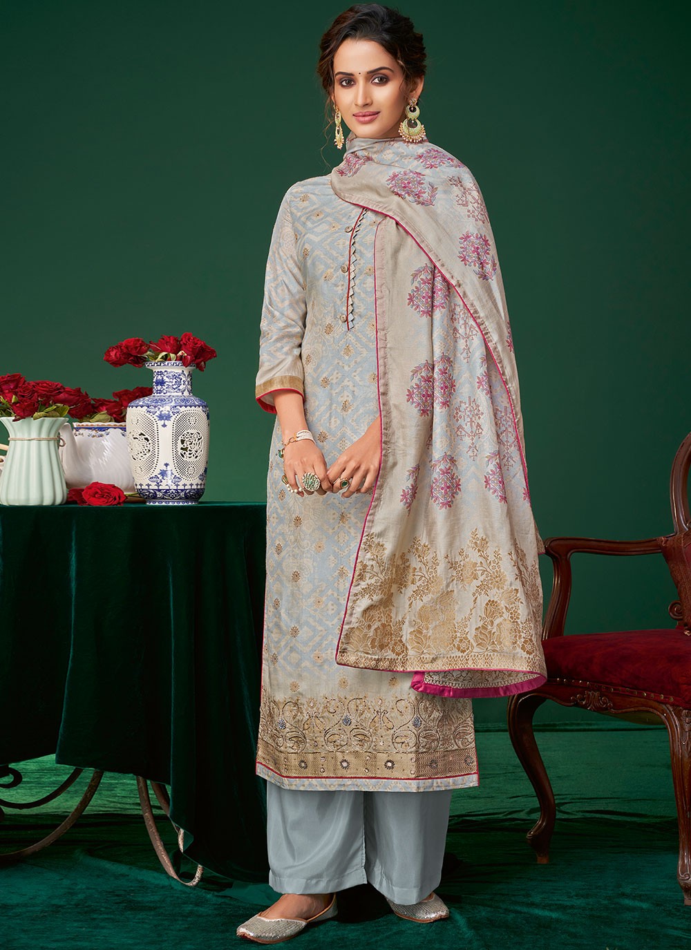 Silk Designer Pakistani Suit in Blue