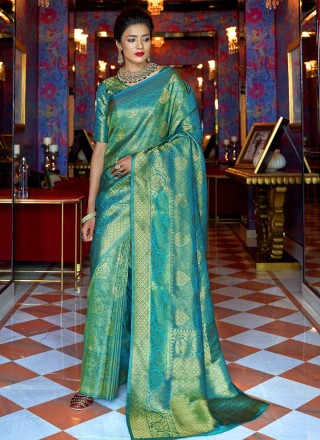 Silk Designer Traditional Saree in Sea Green