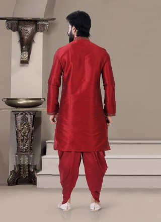 Silk Dhoti Kurta in Red