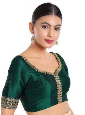 Silk Embroidered Designer Blouse in Green