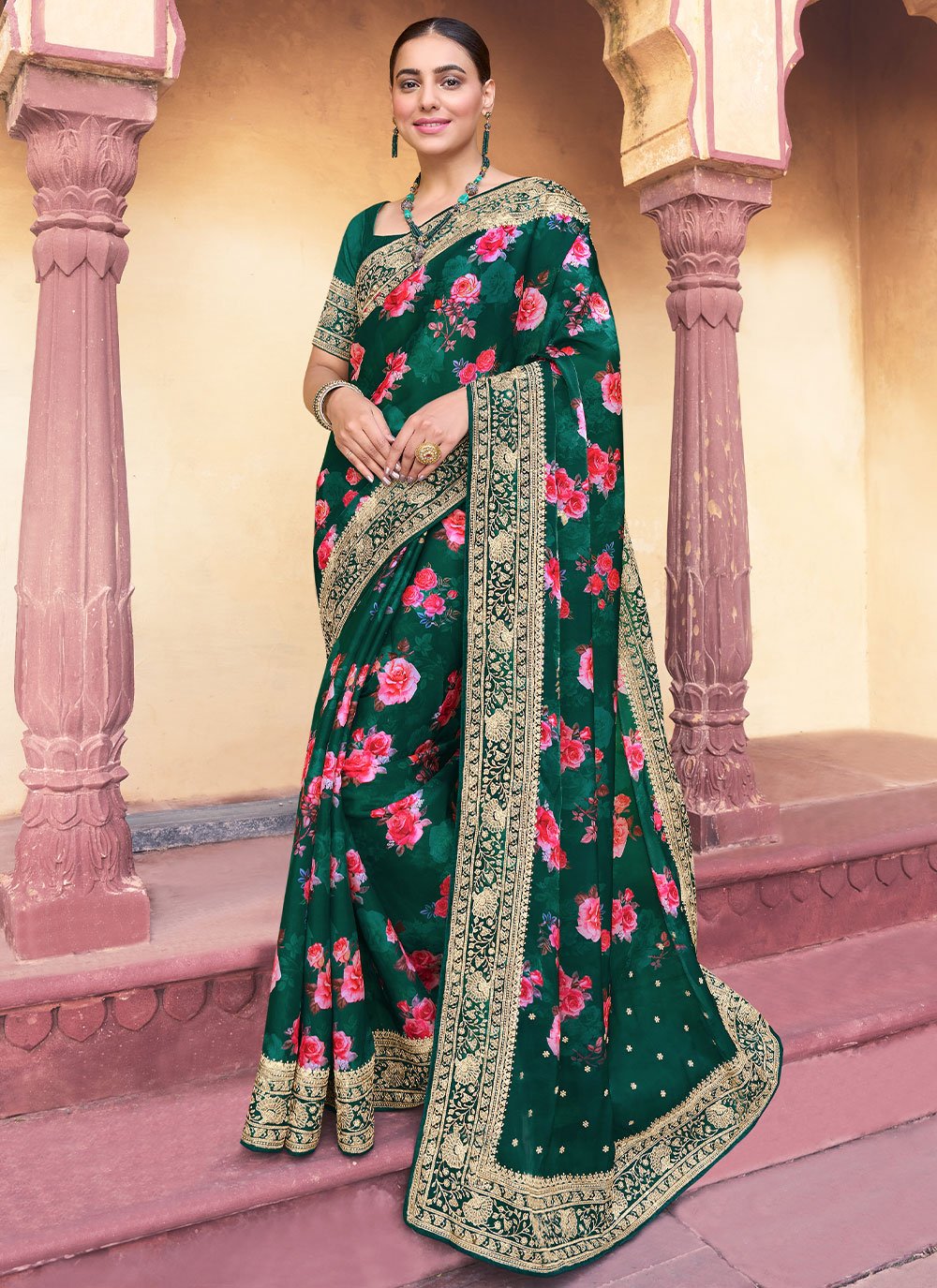 Silk Embroidered Green Trendy Saree