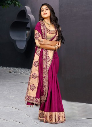 Silk Embroidered Magenta Designer Traditional Saree