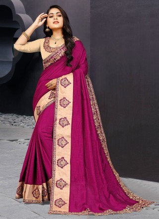 Silk Embroidered Magenta Designer Traditional Saree