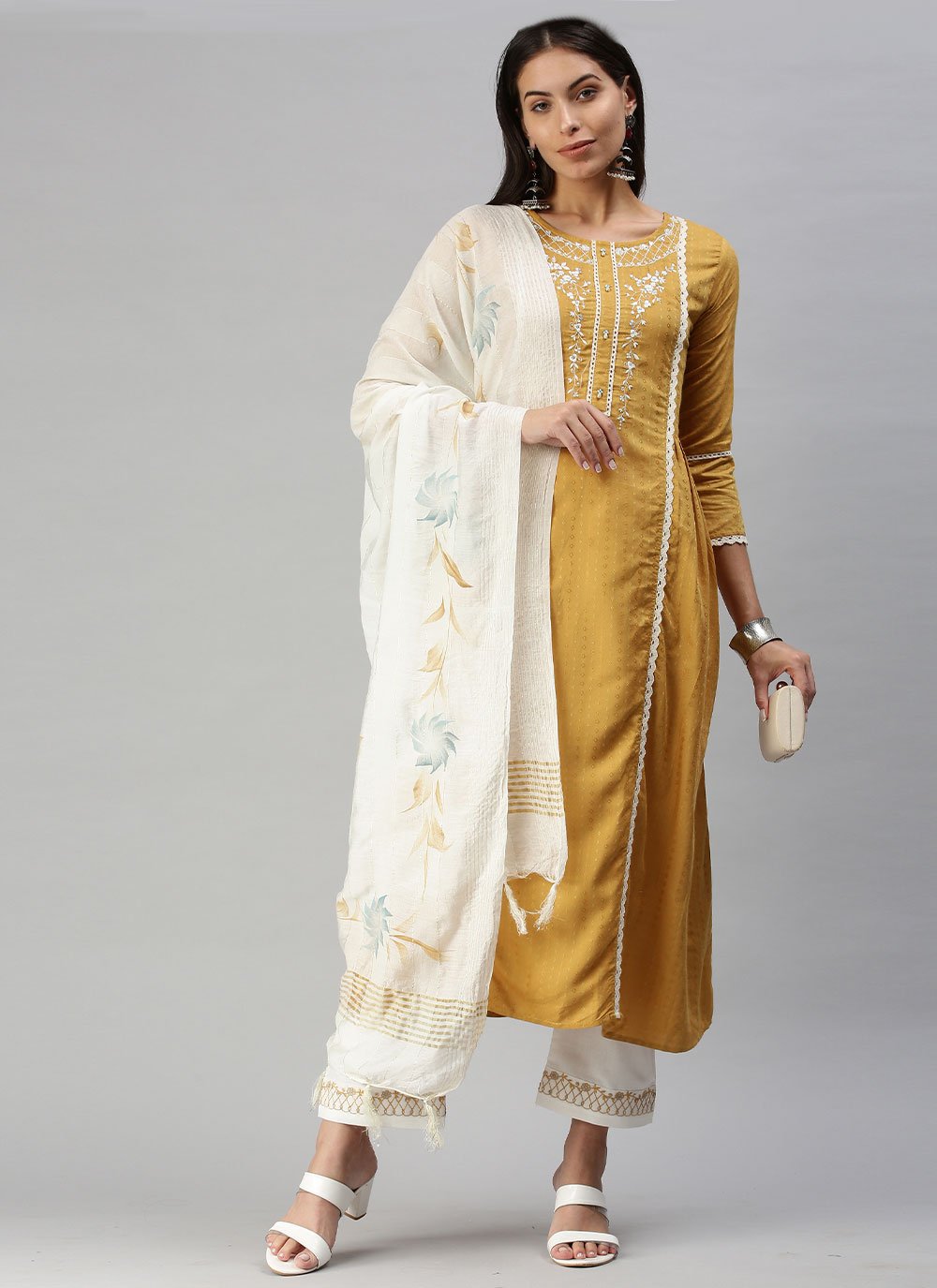 Silk Embroidered Mustard Trendy Salwar Suit