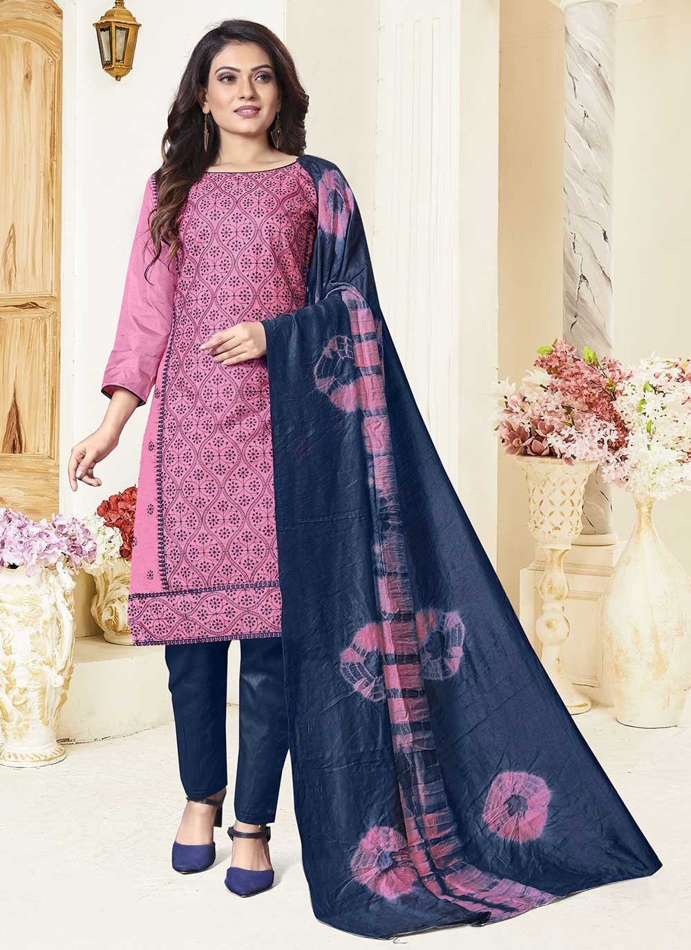 Silk Embroidered Pink Salwar Suit