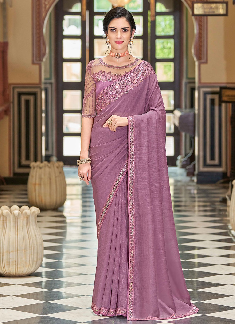 Silk Embroidered Purple Contemporary Saree