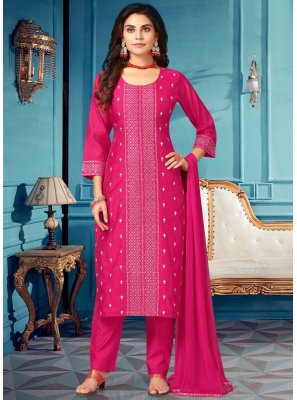 Silk Embroidered Salwar Suit in Pink