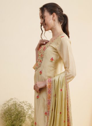 Silk Embroidered Salwar Suit in Yellow