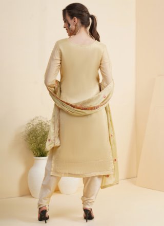 Silk Embroidered Salwar Suit in Yellow
