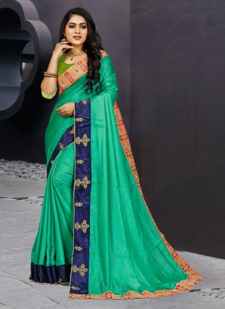 Silk Embroidered Sea Green Designer Traditional Saree