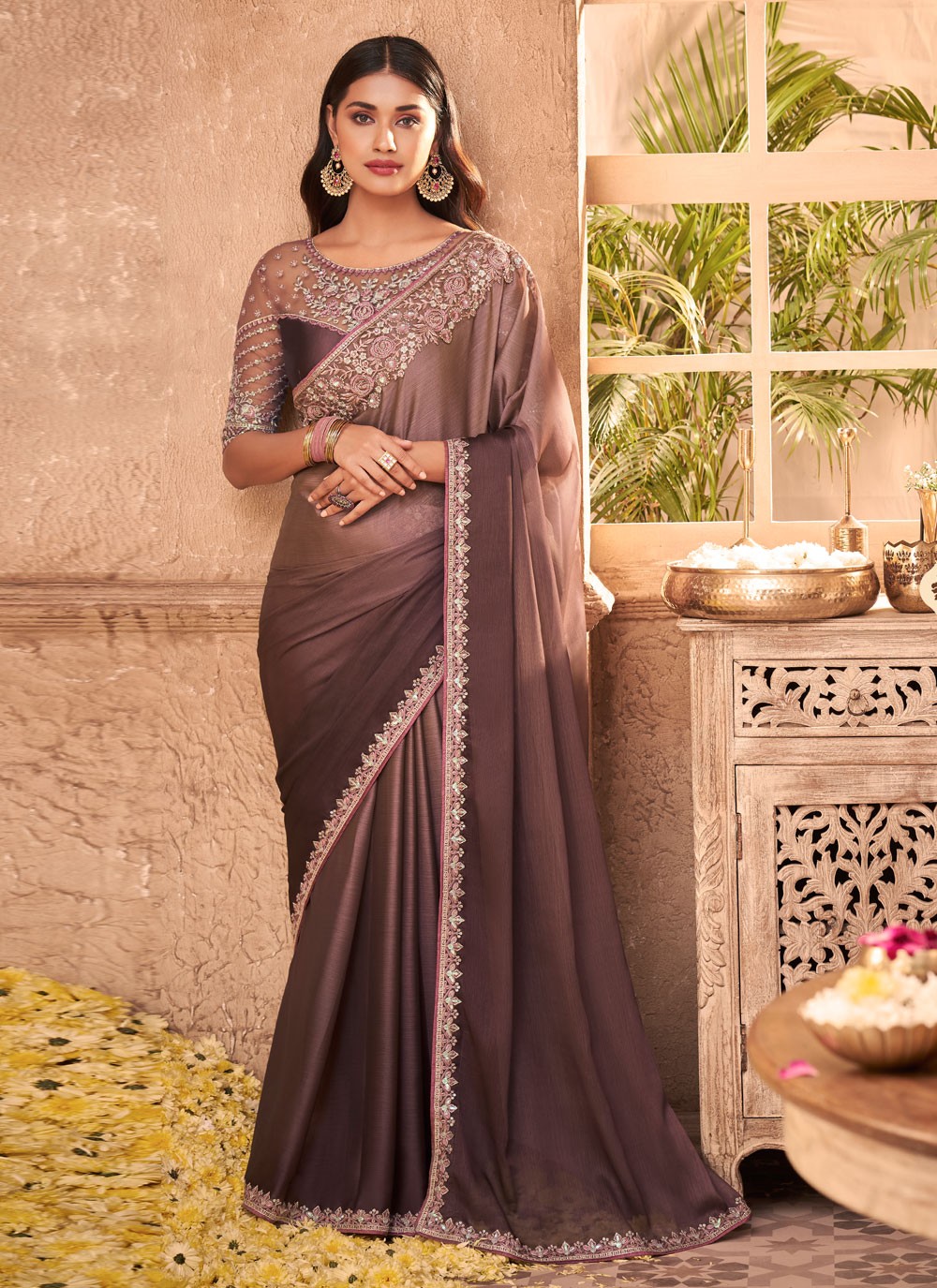 Silk Embroidered Shaded Saree