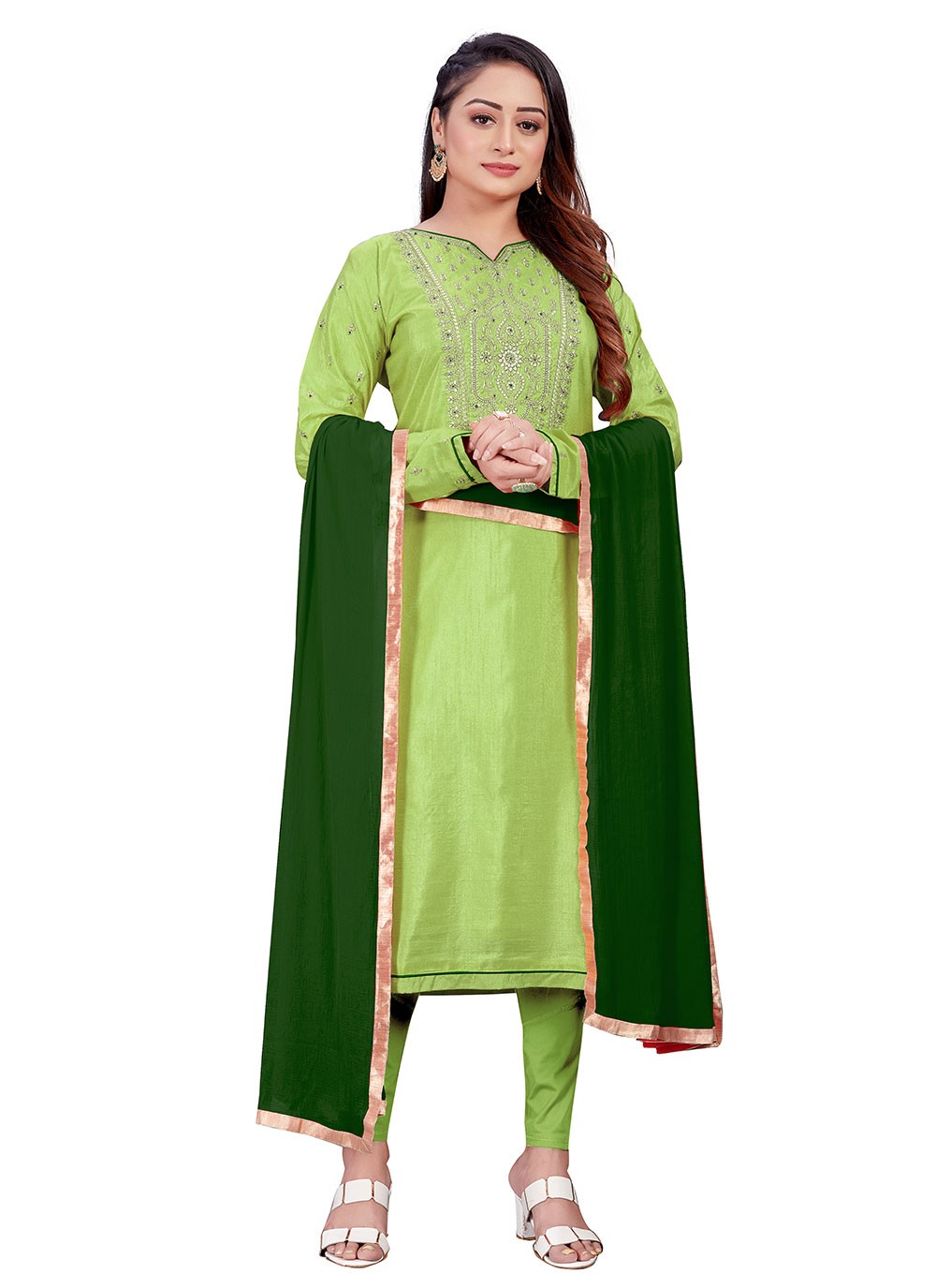 Silk Green Embroidered Trendy Salwar Suit