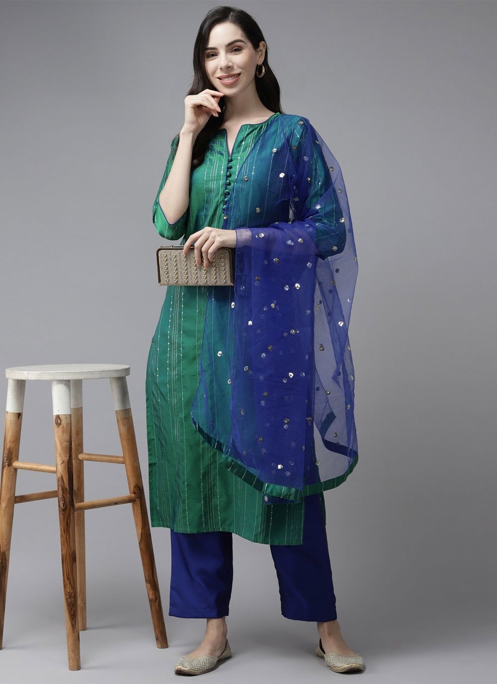 Silk Green Trendy Salwar Kameez