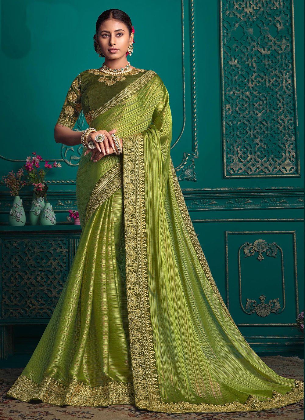 Silk Green Weaving Classic Saree