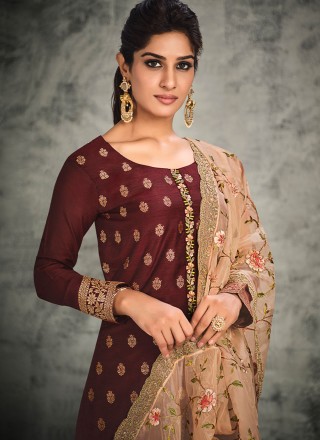 Silk Handwork Trendy Salwar Suit in Maroon