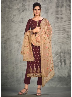 Silk Handwork Trendy Salwar Suit in Maroon
