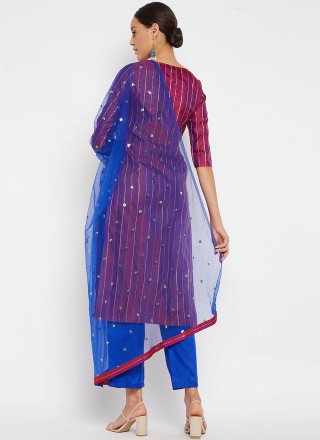 Silk Magenta Stripe Print Readymade Salwar Suit