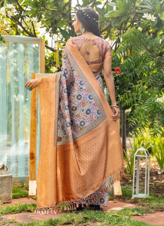 Silk Mauve  Digital Print Designer Traditional Saree
