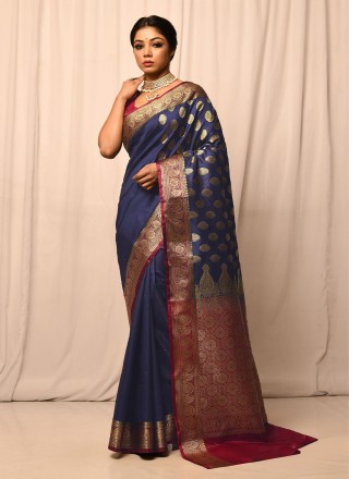 Silk Navy Blue Weaving Classic Saree