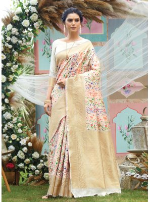 Silk Off White Weaving Trendy Saree