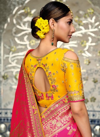Silk Pink and Yellow Shaded Saree