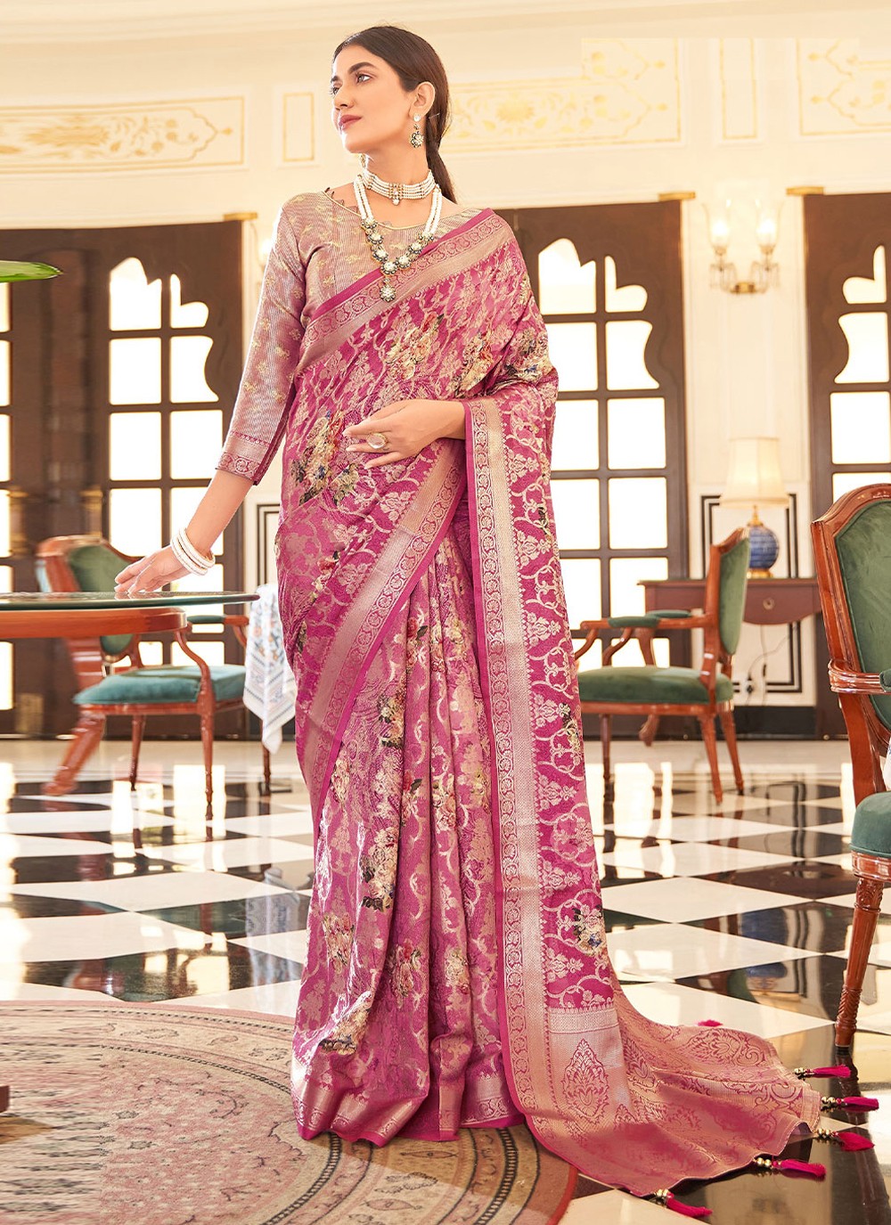 Silk Pink Classic Designer Saree