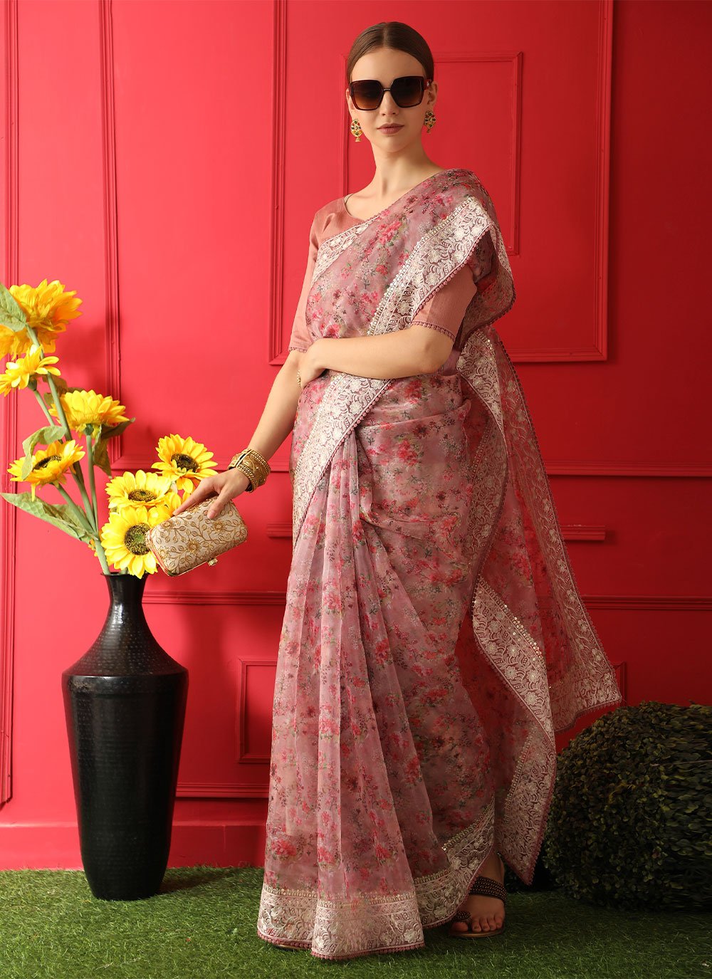 Silk Pink Contemporary Style Saree