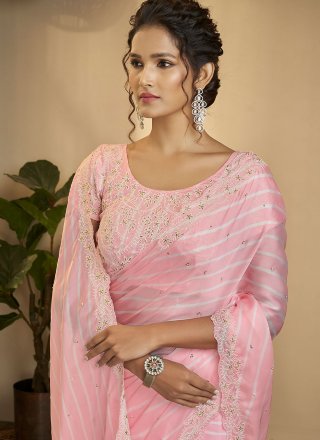 Silk Pink Printed Trendy Saree