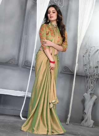 Silk Plain Green Designer Saree