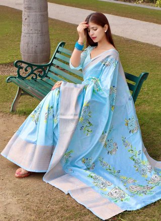 Silk Printed Trendy Saree in Blue
