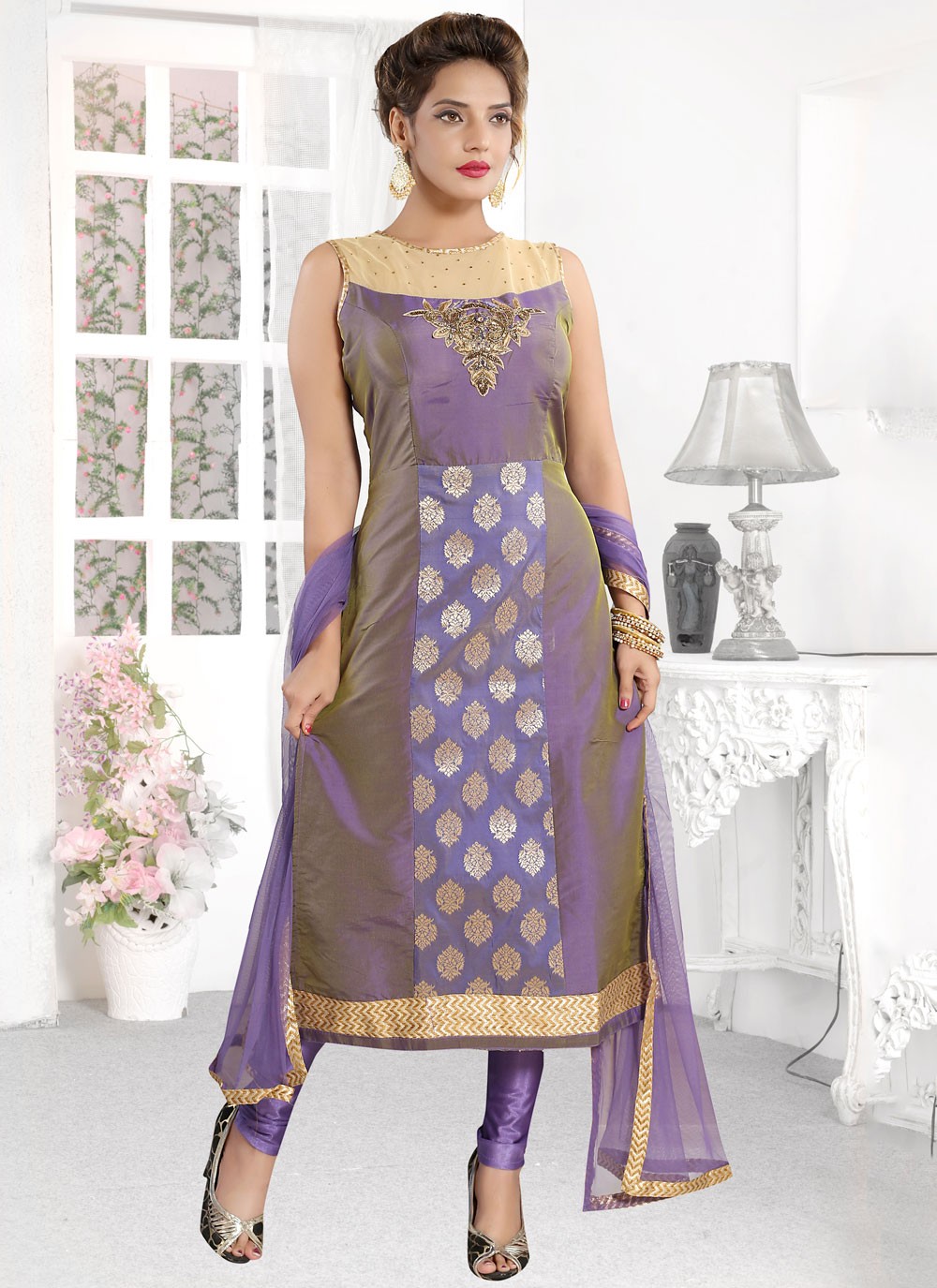 Silk Purple Handwork Designer Salwar Suit