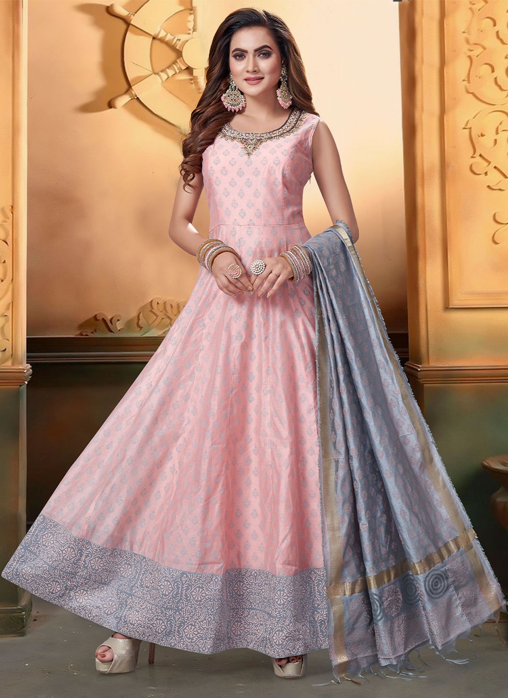 Silk Readymade Salwar Suit in Pink
