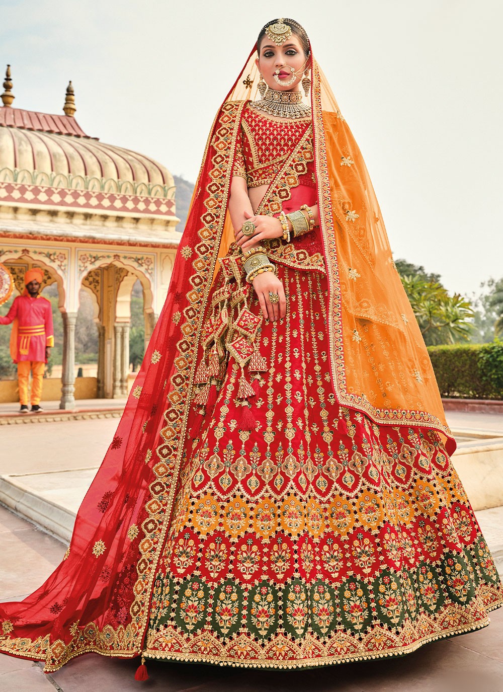 Heavy Red Golden Lehenga Choli for Indian Bridal Wear | Indian bridal wear,  Bridal wear, Indian wedding dress red