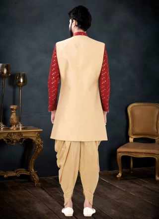 Silk Sequins Indo Western Sherwani in Gold and Red