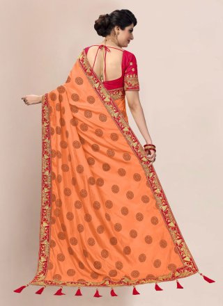Silk Stone Designer Saree in Orange