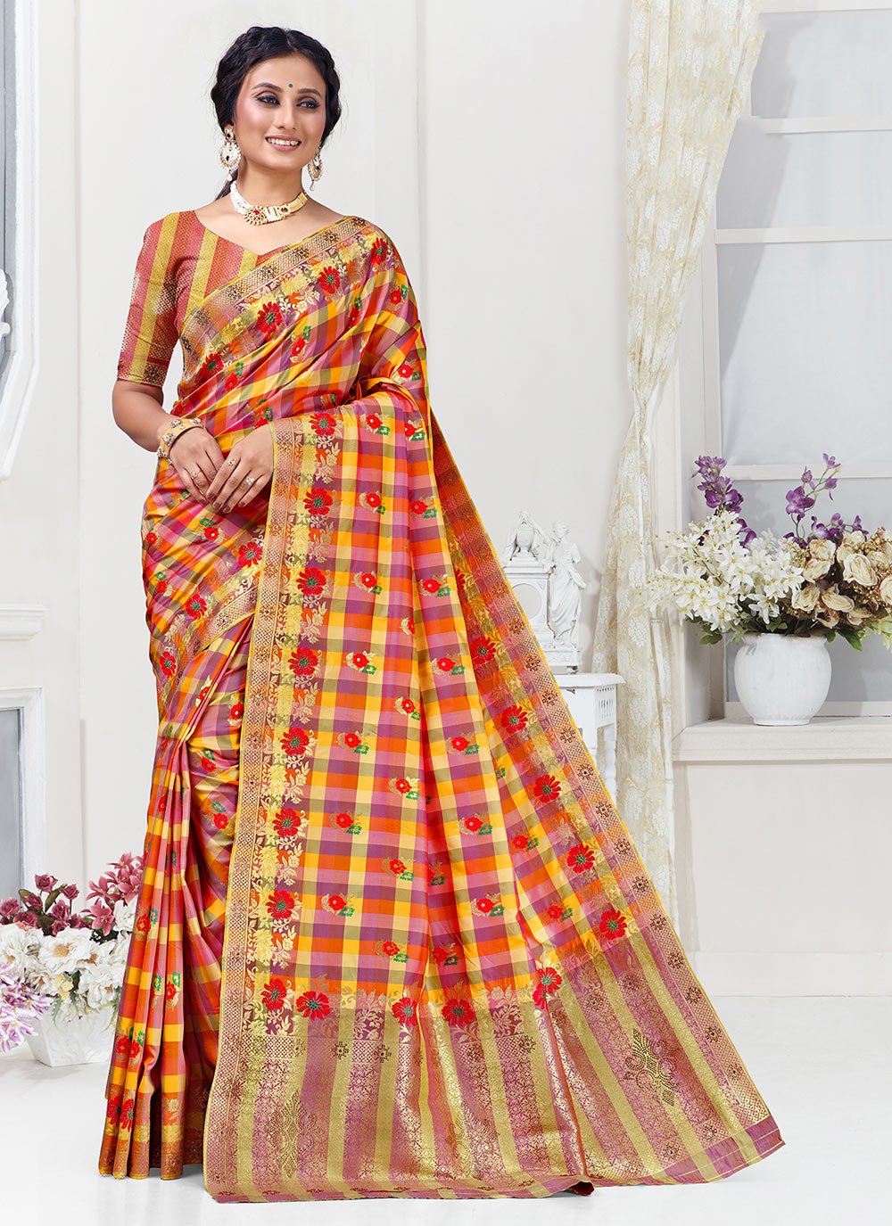 Silk Traditional Saree in Multi Colour
