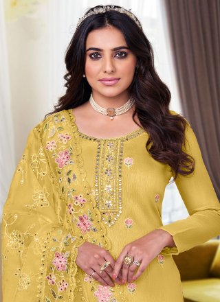 Silk Trendy Salwar Kameez in Yellow