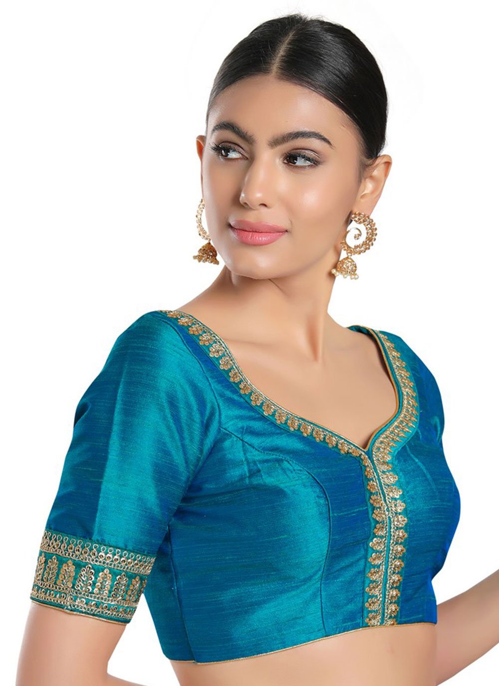 Silk Turquoise Zari Designer Blouse