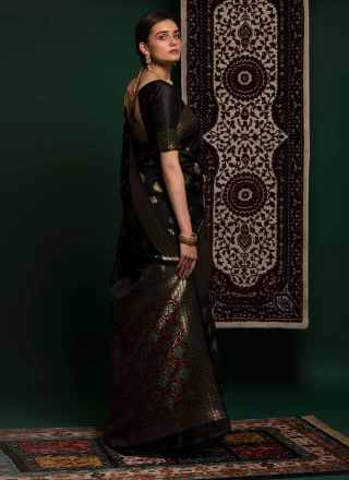 Silk Weaving Black Contemporary Saree