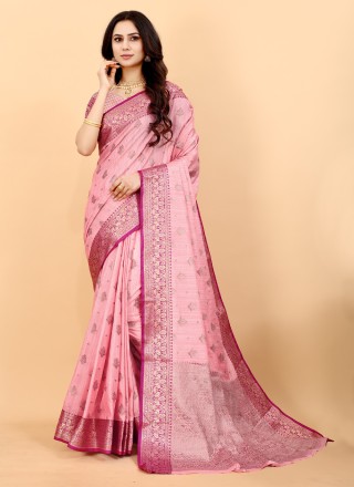 Silk Weaving Classic Designer Saree in Pink